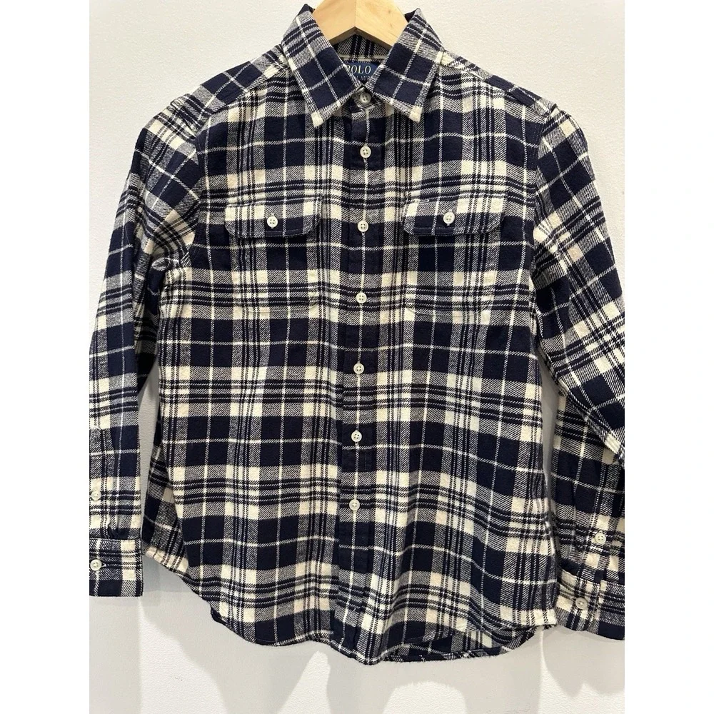 Polo Ralph Lauren Button Up‎ Shirt Boys Size 12 Long Sleeve Blue Plaid